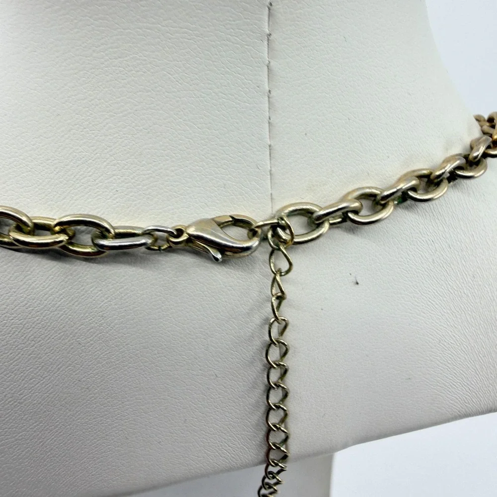 Vintage Boho Gold Tone Hammered Disc Bib Necklace Y2K Statement Chunky Chain
